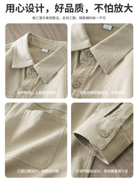 DUKEEN 400G Heavyweight Men's Shirts Pure Cotton Spring and Autumn Casual Pocket Long-Sleeve Workwear Tops Trend Men's Clothing