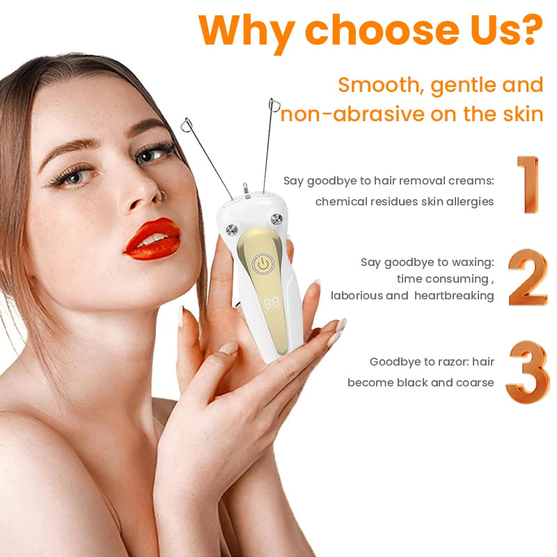 Electric Cotton Thread Epilator with LCD Display Facial Hair Remover Defeather Instant Arm Leg Hair Removal Threading Depilation