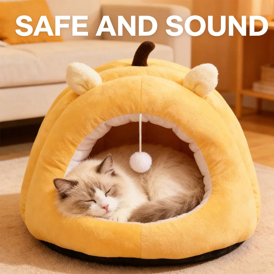 Deep Sleep Cat Bed Cartoon Pet Cave Foldable Removable Washable Sleeping Mat Bed for Kitten Puppy