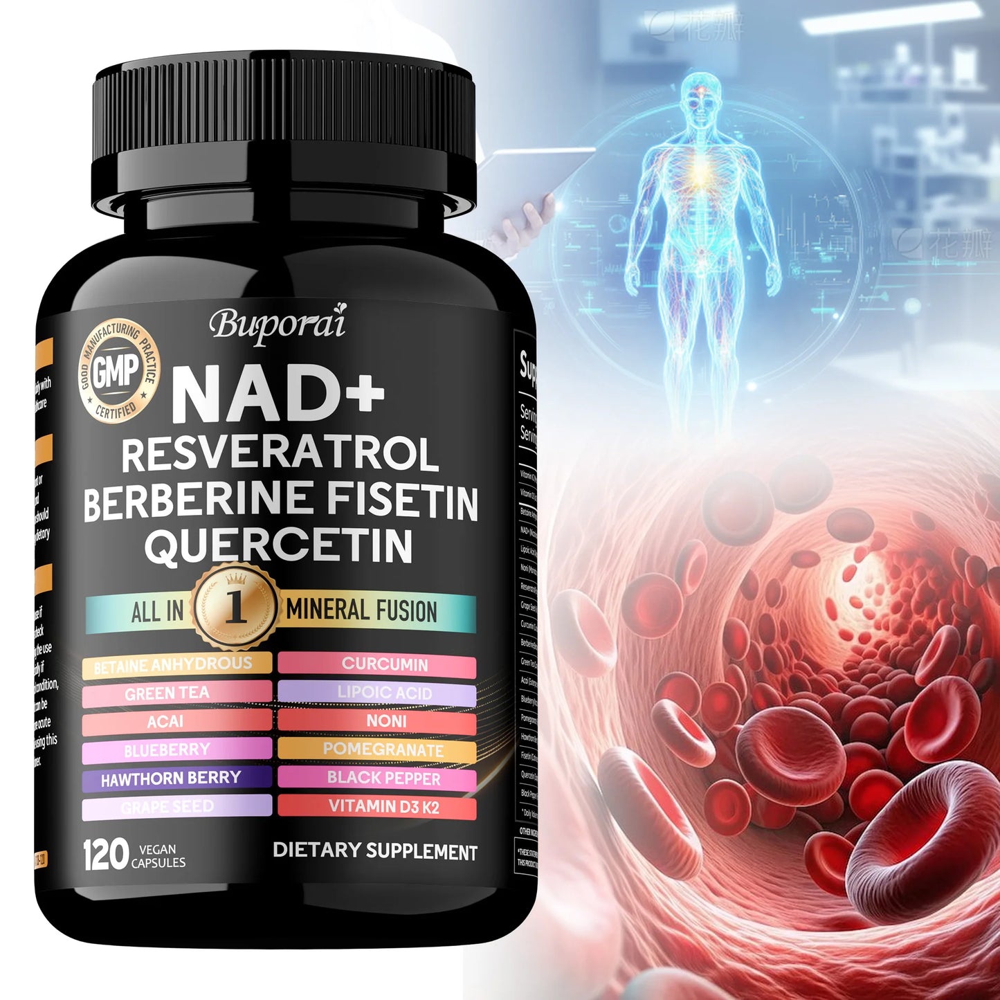 NAD+ Resveratrol Berberine - Promotes Cardiovascular Health,Improve Endurance,Cellular Health,Healthy Aging,Supplement Nutrition