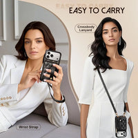 Wallet Case for iPhone 17 Pro Max RFID Blocking PU Leather Cover for Women Anti-Theft Wrist Strap Case