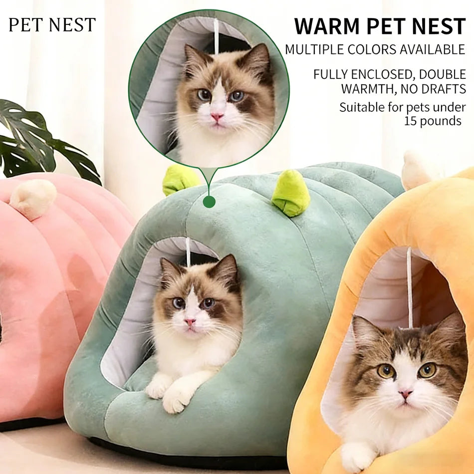 Deep Sleep Cat Bed Cartoon Pet Cave Foldable Removable Washable Sleeping Mat Bed for Kitten Puppy