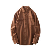 DUKEEN 400G Heavyweight Men's Shirts Pure Cotton Spring and Autumn Casual Pocket Long-Sleeve Workwear Tops Trend Men's Clothing
