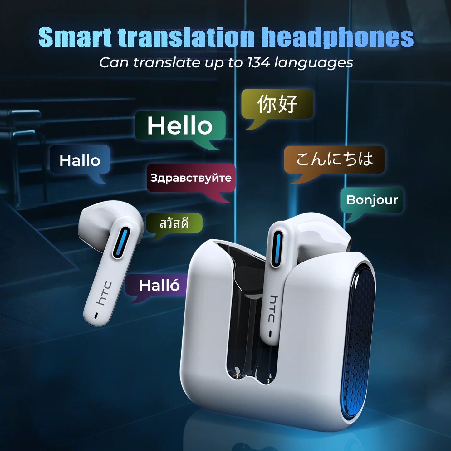 HTC Wireless Bluetooth Earphones Low latency Gaming Headphones USB-C 30Hrs Playback Comfortable Earbuds With Noise Canceling Mic