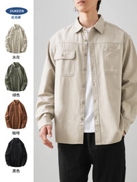 DUKEEN 400G Heavyweight Men's Shirts Pure Cotton Spring and Autumn Casual Pocket Long-Sleeve Workwear Tops Trend Men's Clothing