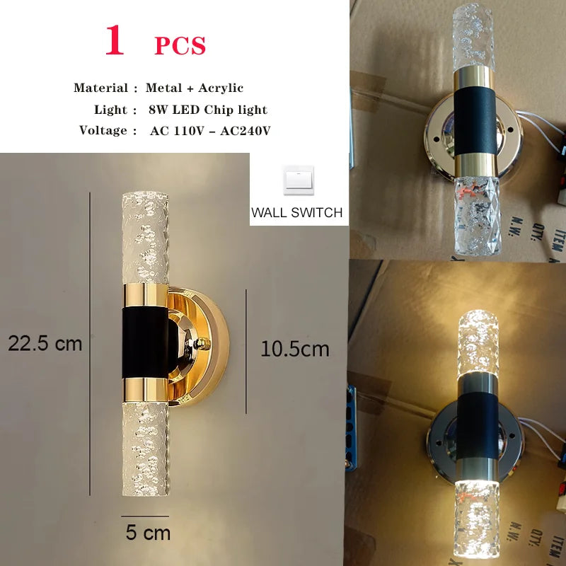 Modern 24W Mirror light Wall Lamps Indoor Fixtures Bubble Crystal Wall Sconces for Bathroom Bedroom Hallway Corridor