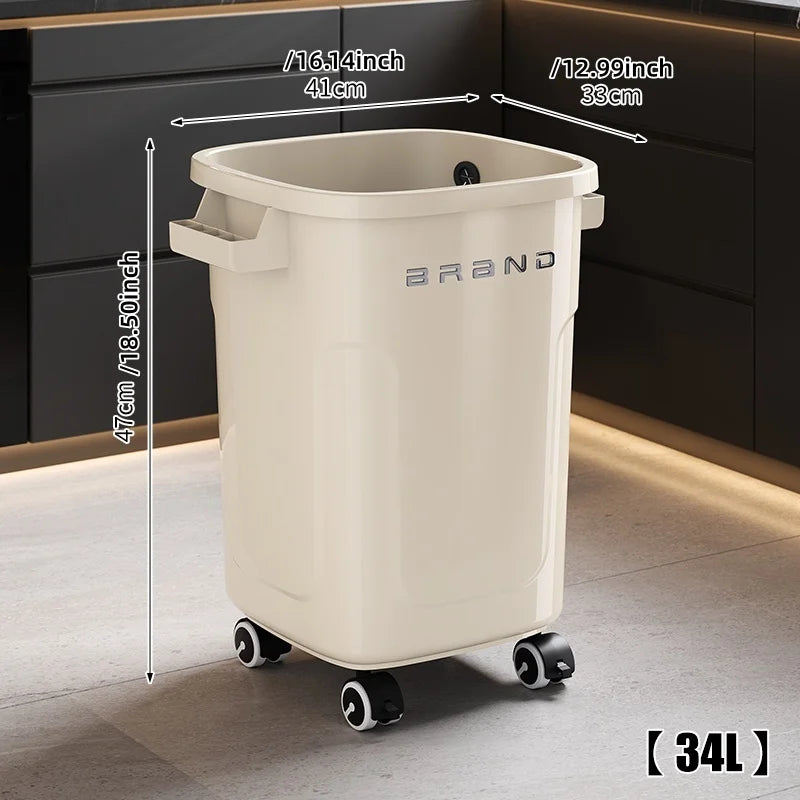 Household wheeled kitchen trash can with large capacity, no need to bend over, high appearance level, horizontal type trash can