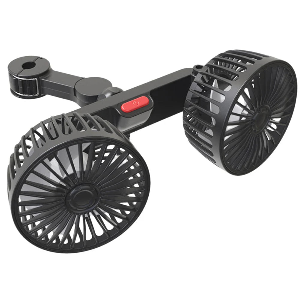 12V/24V Car Seat Back Cooling Fan Dual Head Auto Rear Seat Air Fan 360 Degree Rotation Electric Seat Back Cooler for Vehicle SUV