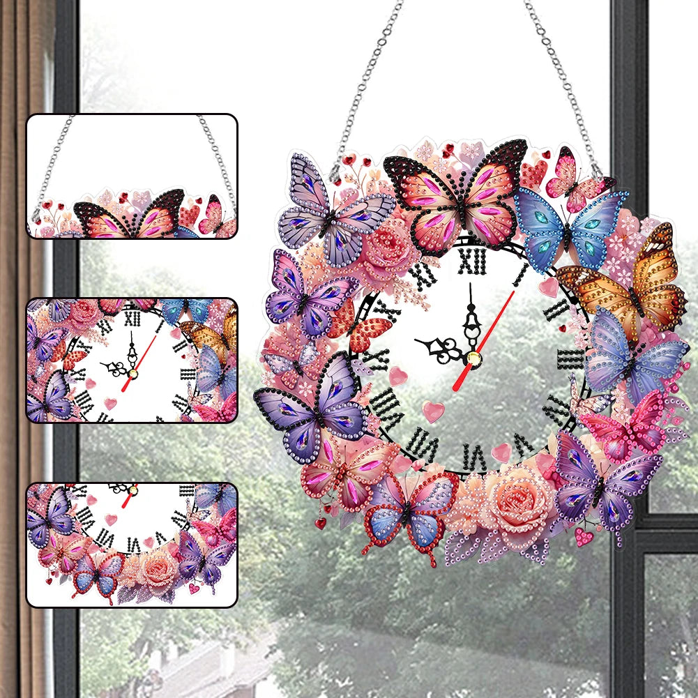 2D Flat DIY Acrylic Special Shape Diamond Painting Clock Pendant Diamond Art Clock Pendant Kit Creative Craft Project