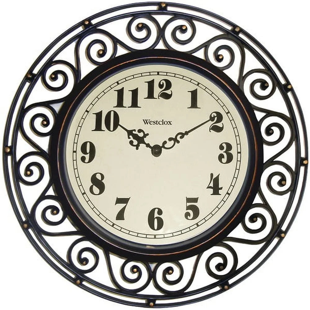 Bronze Analog Quartz Wall Clock 12 Inch Round Wrought Iron Decorative Timepiece Large Number Home Decor Gift