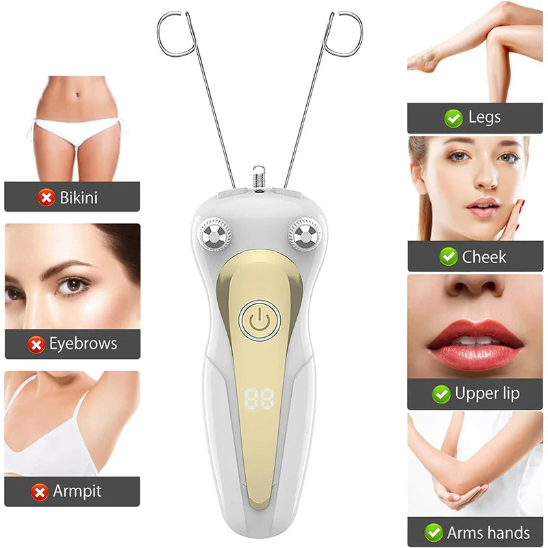 Electric Cotton Thread Epilator with LCD Display Facial Hair Remover Defeather Instant Arm Leg Hair Removal Threading Depilation