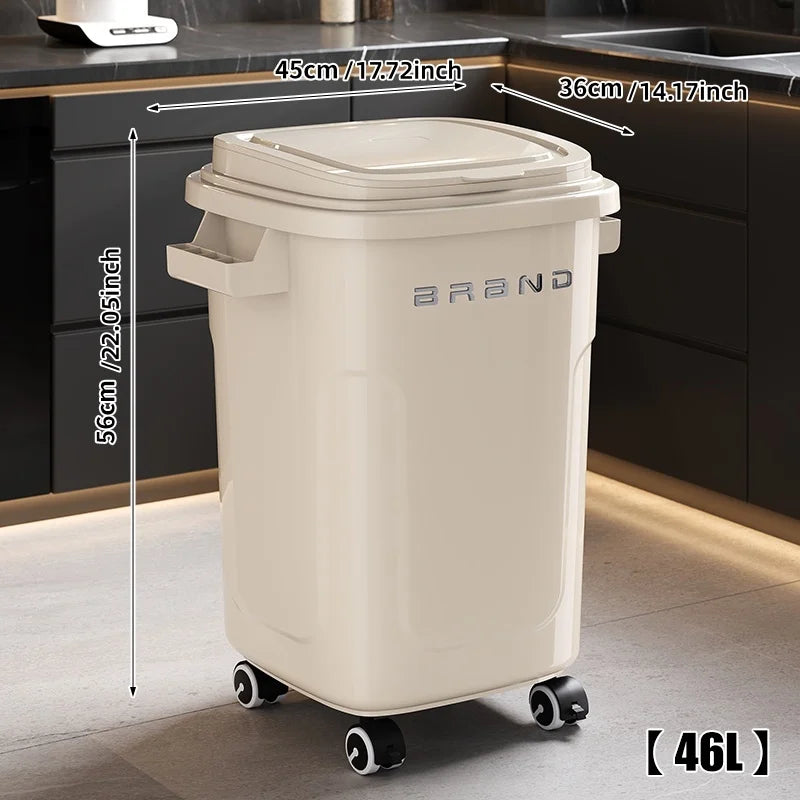 Household wheeled kitchen trash can with large capacity, no need to bend over, high appearance level, horizontal type trash can