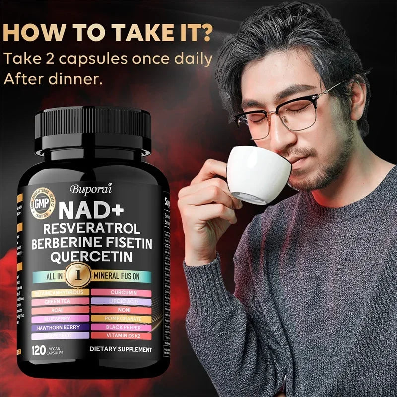 NAD+ Resveratrol Berberine - Promotes Cardiovascular Health,Improve Endurance,Cellular Health,Healthy Aging,Supplement Nutrition