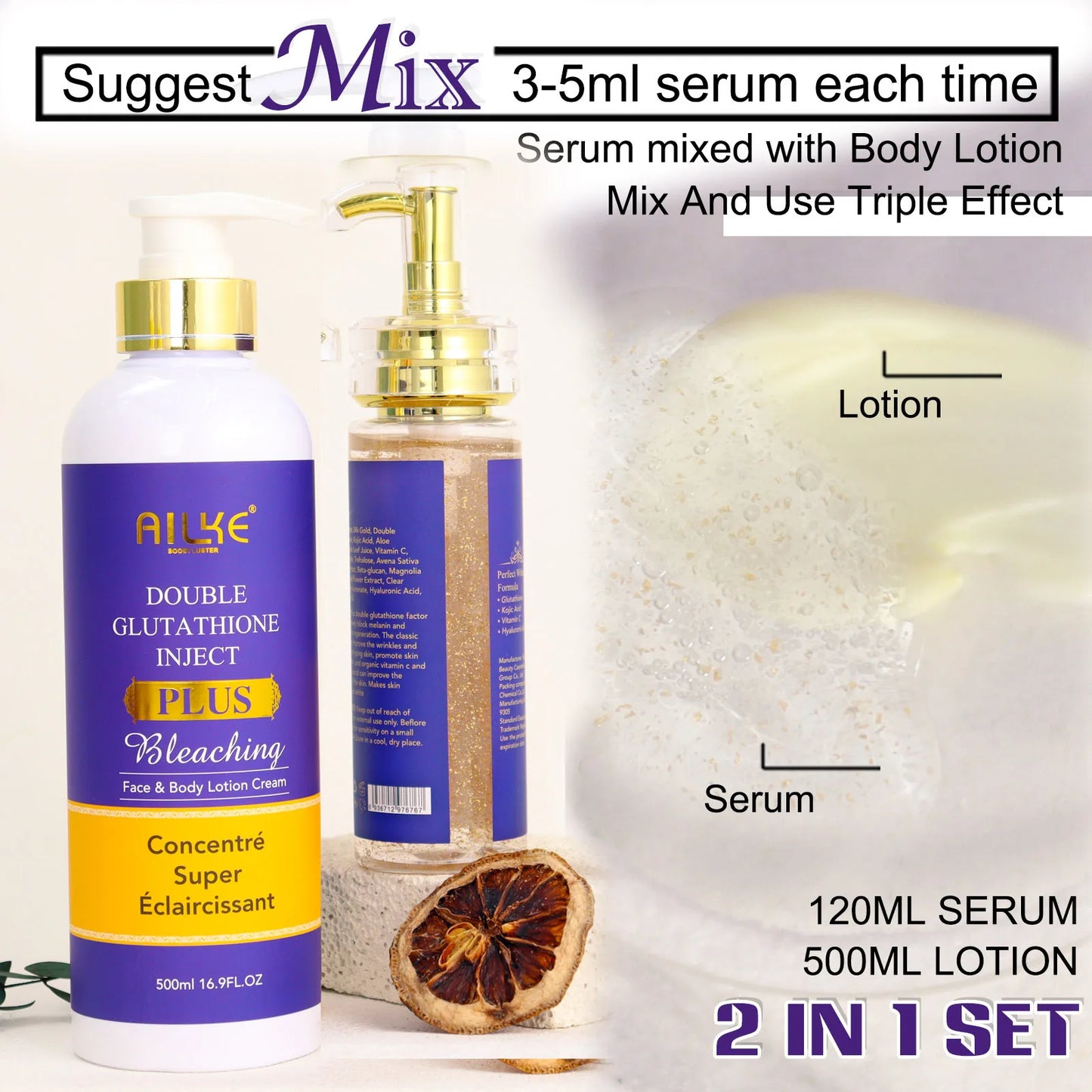 AILKE Double Glutathione PLSU Brightening Face Serum, Reduce Freckles Chloasma, Antioxidant For Face & Body, Hands, Knuckle