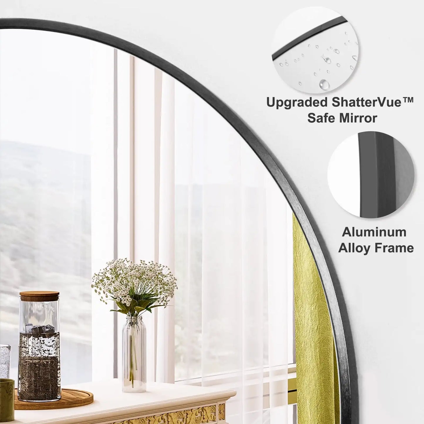 24.2"x24.2" Round Bathroom Mirror Wall Mirror, Metal Frame Circle Mirror Black
