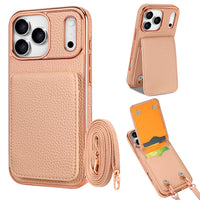 Faux Leather Wallet Phone Case for iPhone - Protective Card Holder Kickstand Crossbody Strap Compatible with iPhone 17/16/15/14