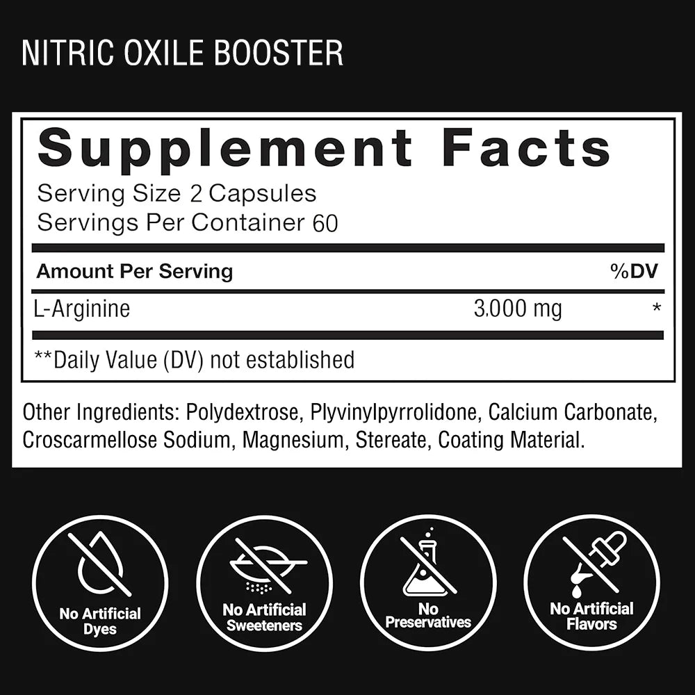 L Arginine 3000mg Capsules | 120 Tablets | Maximum Dose L-Arginine Nitric Oxide Supplement for Workout Training & Muscle Growth