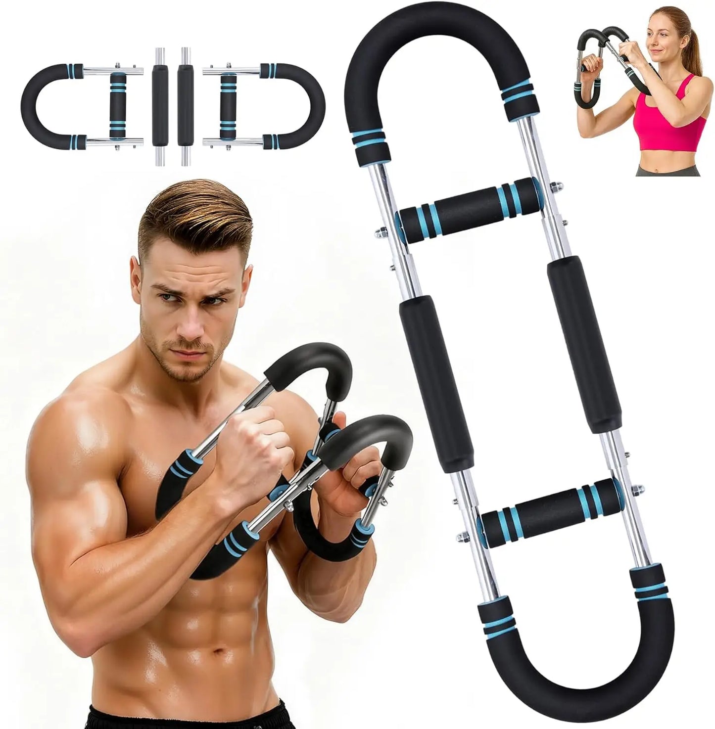 Twister Chest Expander: 66-110lbs 3-Level Arm Trainer. Portable Spring Bar with Safety Sleeve for Shoulder, Biceps & Chest.