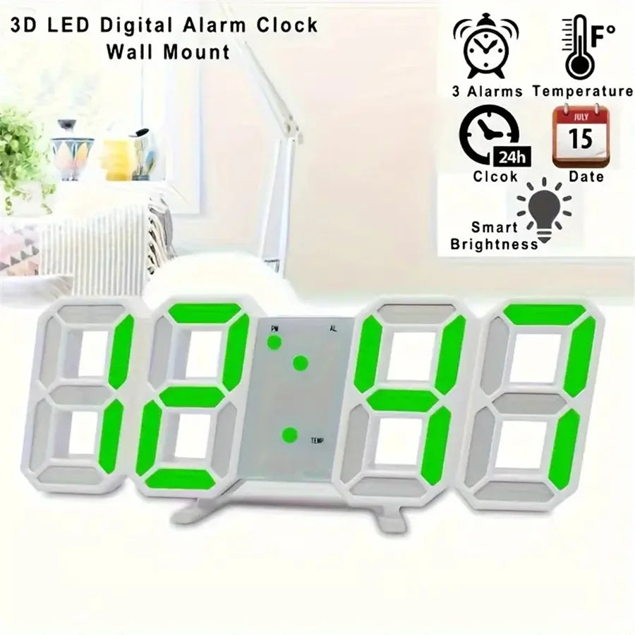 3D LED Digital Clock Wall Decoration Glow Night Mode Decoration for Bedroom Adjustable Electronic Watch Room Decor Aesthetics