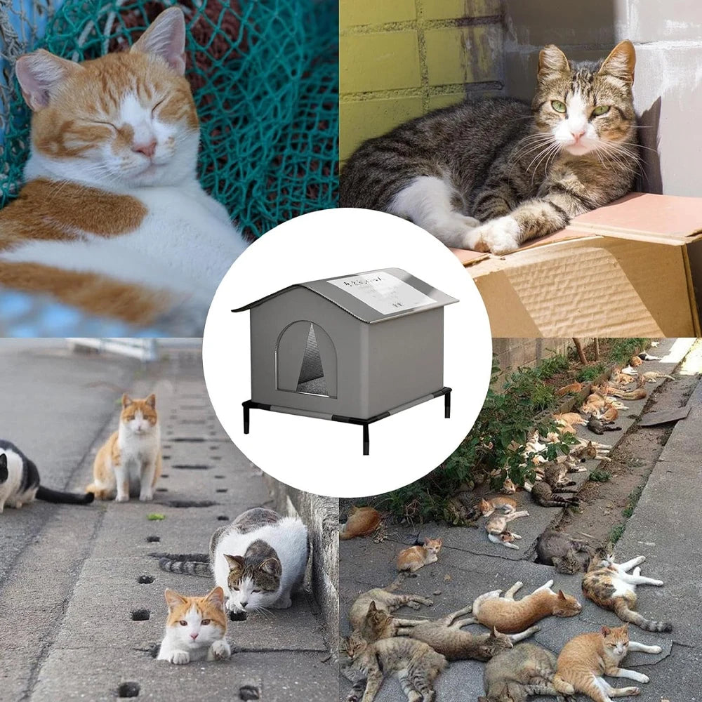 Stray Cat Houses with Mat Waterproof Winter Warm Shelter Foldable Pet Cave Nest Sleeping Beds for Outdoor Cats Small Dog Puppies