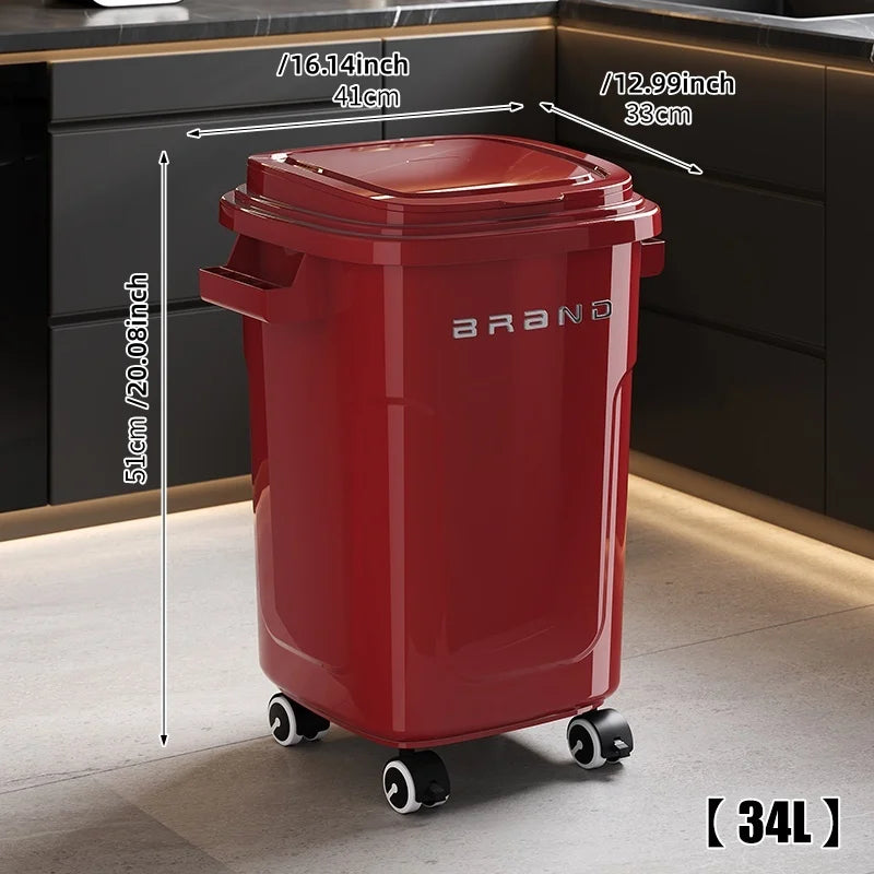 Household wheeled kitchen trash can with large capacity, no need to bend over, high appearance level, horizontal type trash can