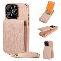 VIETAO Card Holder PU Leather Phone Case With Long Crossbody Strap For iPhone 17/16/15/14/13 Pro Max, Air, Plating Phone Cover