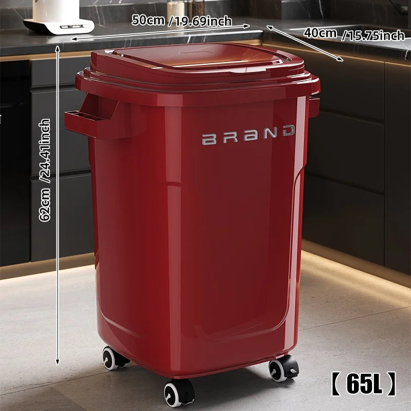 Household wheeled kitchen trash can with large capacity, no need to bend over, high appearance level, horizontal type trash can
