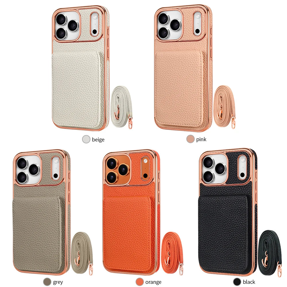 Faux Leather Wallet Phone Case for iPhone - Protective Card Holder Kickstand Crossbody Strap Compatible with iPhone 17/16/15/14