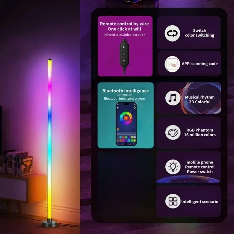 Smart LED Floor Lamp RGB Remote & APP Control Music Sync Corner Lighting Timer Modern Mood Standing Lamp for Living Room Gaming