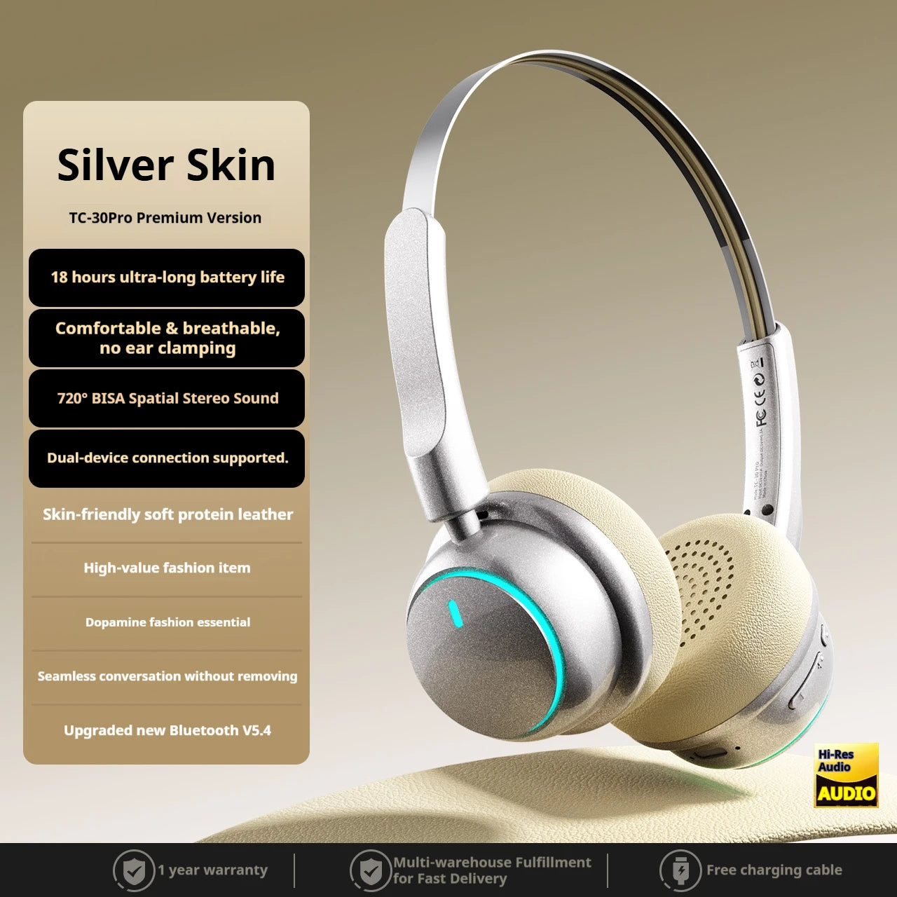 High-Quality Wireless Bluetooth-compatible Headphones, Smart Noise Cancelling, Universal Music Earbuds, V6.0 Headset Earphones