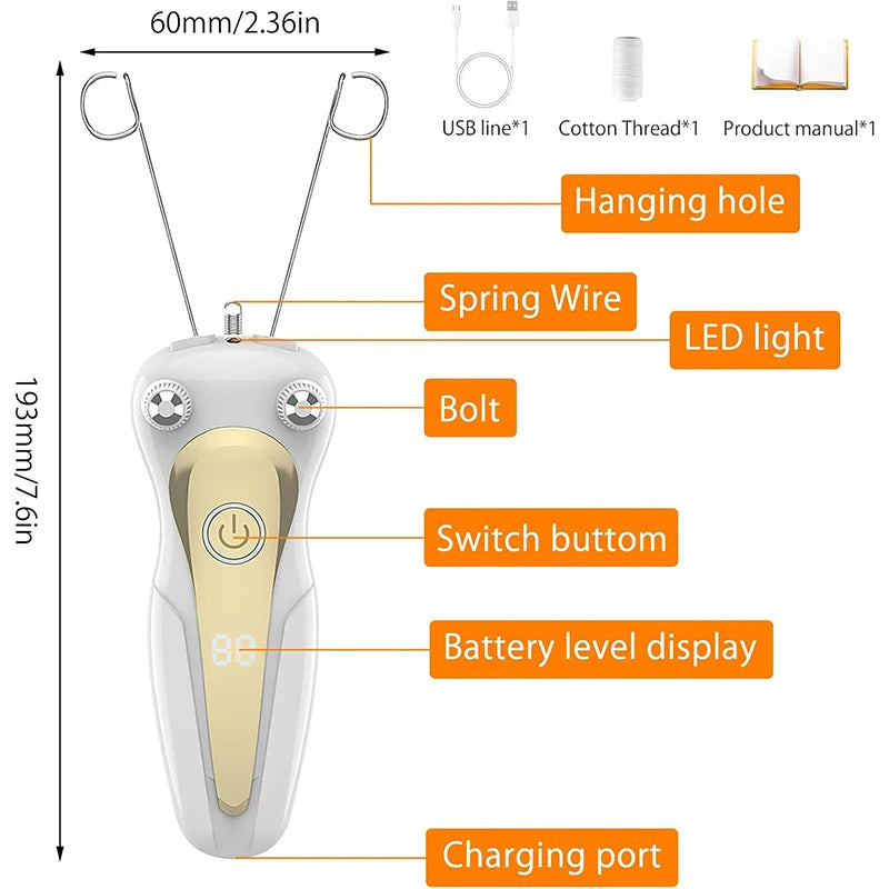 Electric Cotton Thread Epilator with LCD Display Facial Hair Remover Defeather Instant Arm Leg Hair Removal Threading Depilation