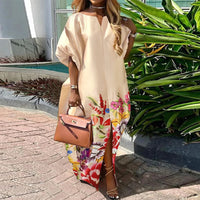 VONDA Bohemian Maxi Long Dress Women Satin Silk Sundress Elegant Summer Half Sleeve V Neck Vestidos Oversized Casual Loose Robe