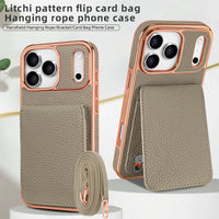 VIETAO Card Holder PU Leather Phone Case With Long Crossbody Strap For iPhone 17/16/15/14/13 Pro Max, Air, Plating Phone Cover
