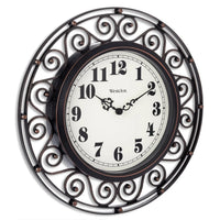 Bronze Analog Quartz Wall Clock 12 Inch Round Wrought Iron Decorative Timepiece Large Number Home Decor Gift