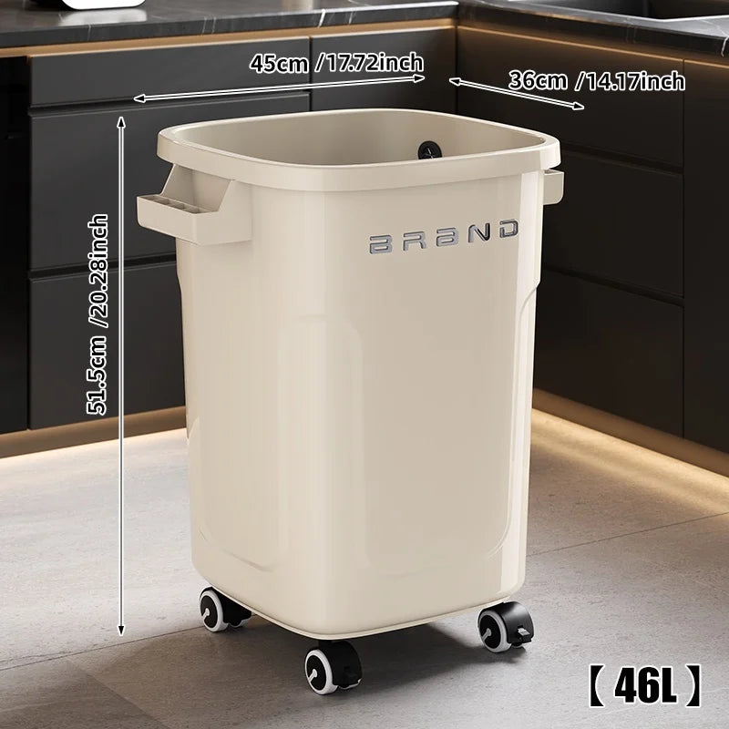 Household wheeled kitchen trash can with large capacity, no need to bend over, high appearance level, horizontal type trash can