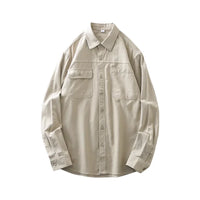 DUKEEN 400G Heavyweight Men's Shirts Pure Cotton Spring and Autumn Casual Pocket Long-Sleeve Workwear Tops Trend Men's Clothing