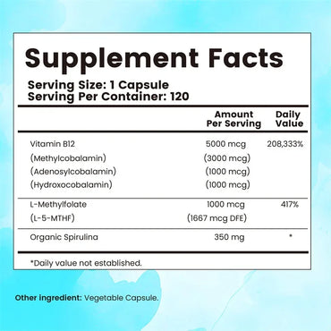 Vitamin B12 - Supports Energy Metabolism, Nervous System, Cell Health, Heart, Immunity and Red Blood Cell Formation