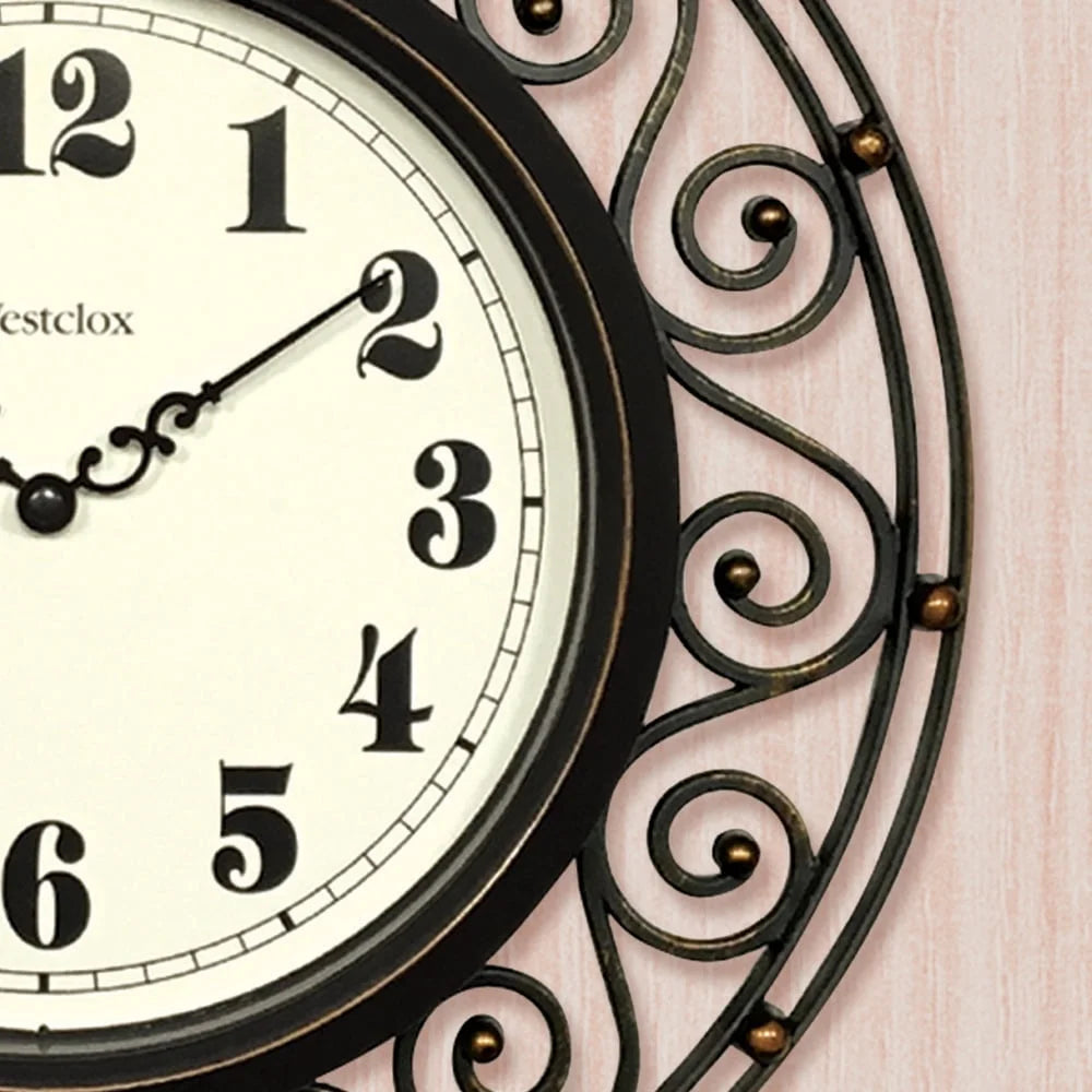 Bronze Analog Quartz Wall Clock 12 Inch Round Wrought Iron Decorative Timepiece Large Number Home Decor Gift