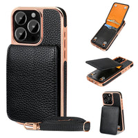 VIETAO Card Holder PU Leather Phone Case With Long Crossbody Strap For iPhone 17/16/15/14/13 Pro Max, Air, Plating Phone Cover