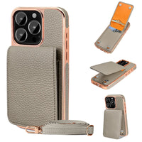 VIETAO Card Holder PU Leather Phone Case With Long Crossbody Strap For iPhone 17/16/15/14/13 Pro Max, Air, Plating Phone Cover