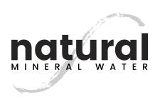 Logo for natural mineral water with a black and white design.