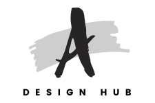 Logo of A Design Hub with a stylized letter 'A' on a white background