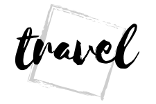 The word 'travel' in black text inside a white border on a white background